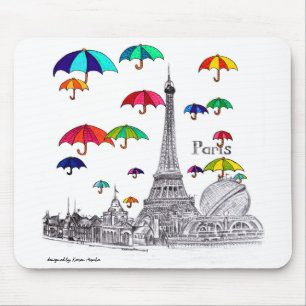 Travel with Umbrellas Paris Effiel Tower Mouse Mat