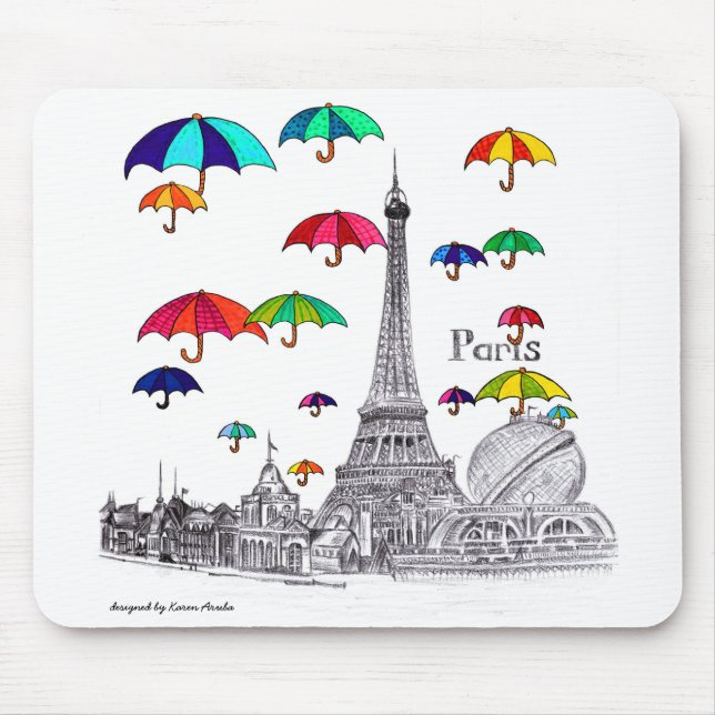 Travel with Umbrellas Paris Effiel Tower Mouse Mat (Front)