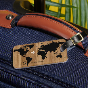 Travel Wood World Map Custom Luggage Tag