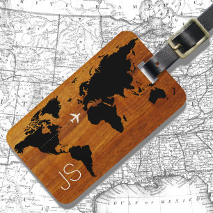 travel wood world-map custom luggage tag