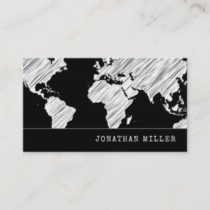 Travel   World Map   Black & White   Minimalist Business Card