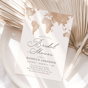 Travel World Map Bridal Shower Invitation