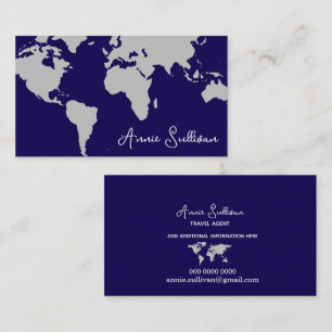 Travel World Map dark blue Business Card