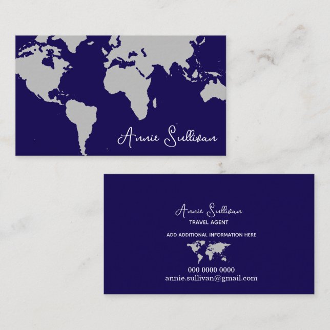 Travel World Map dark blue Business Card (Front/Back)