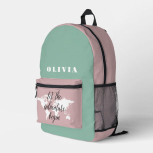 Travel World Map girly Personalised Printed Backpack