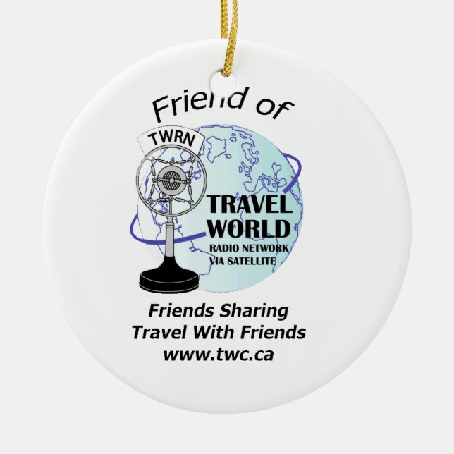 Travel World Radio Show Christmas Ornament! Ceramic Tree Decoration (Front)