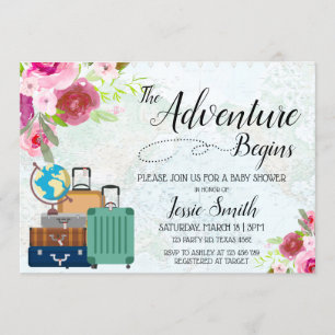 Travel Worldmap Baby Shower Adventure Begins RSVP Invitation