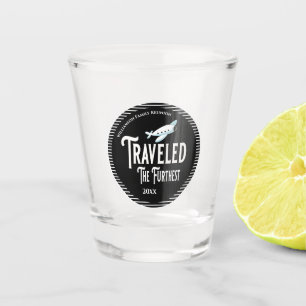 Traveled The Furthest Plane Reunion Shot Glass