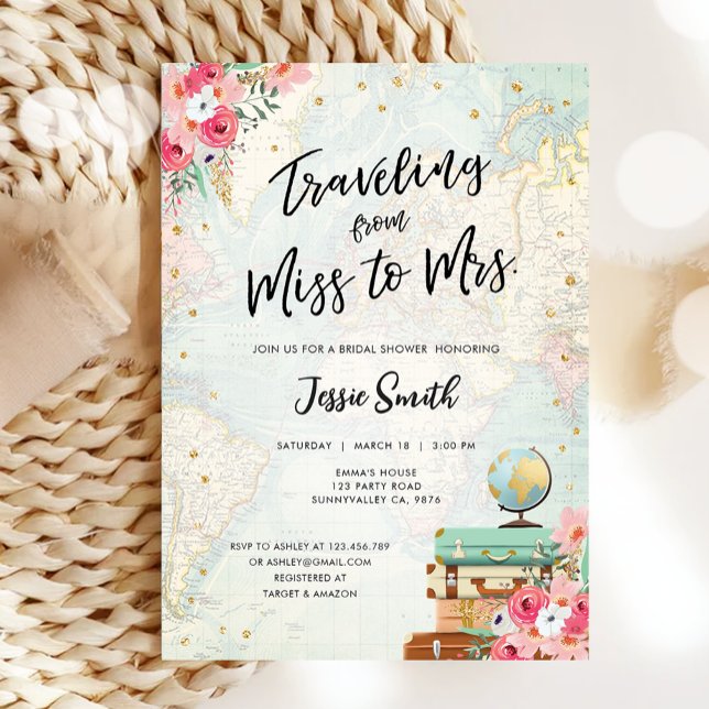 Traveling From Miss to Mrs Adventure Bridal Shower Invitation (Creator Uploaded)