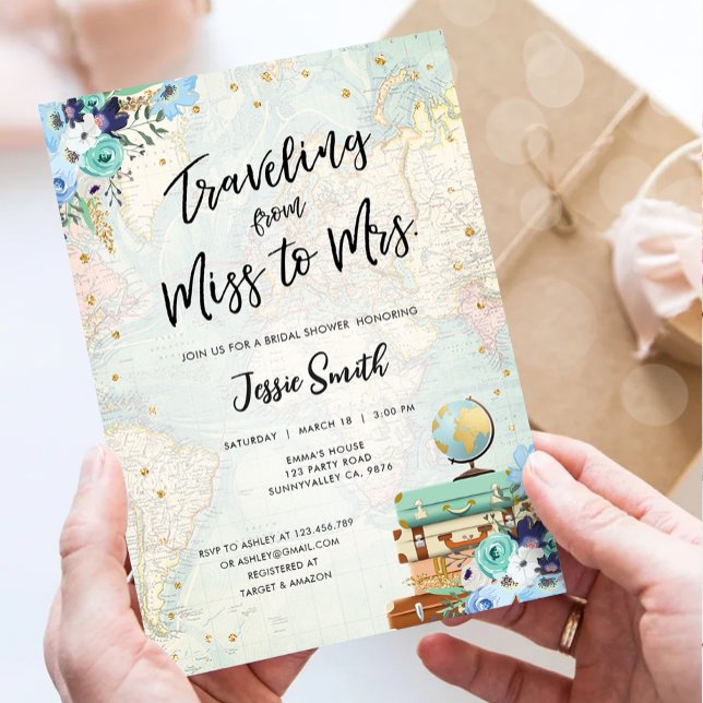 Traveling From Miss to Mrs Adventure Bridal Shower Invitation (Creator Uploaded)