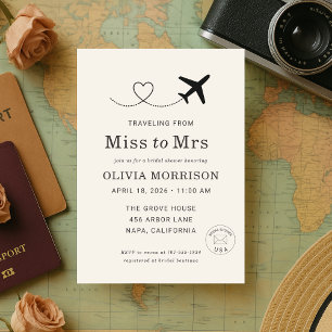 Traveling From Miss to Mrs Bridal Shower Invitation