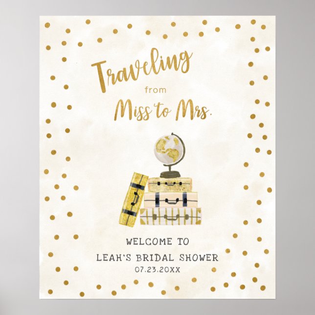 Traveling from Miss to Mrs bridal shower sign (Front)