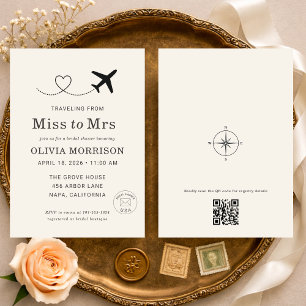 Traveling From Miss to Mrs QR Code Bridal Shower Invitation