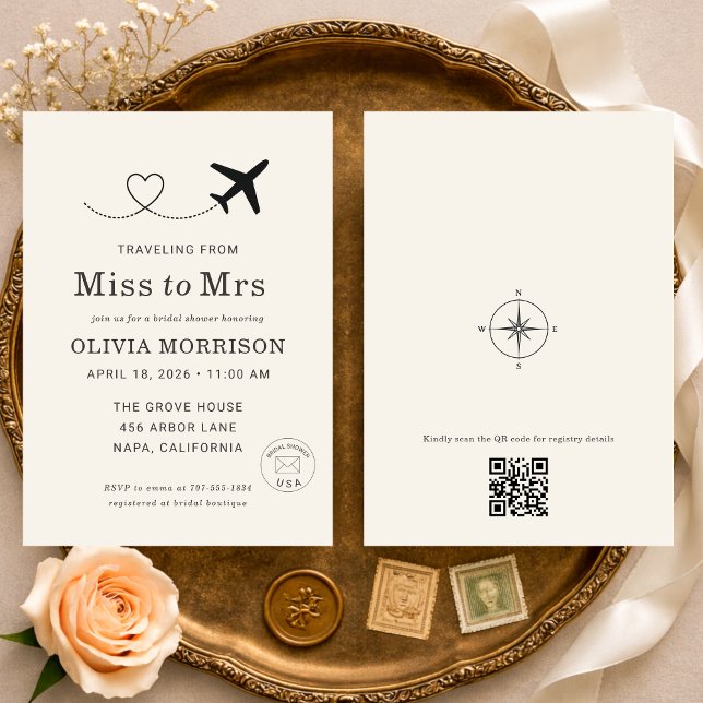 Traveling From Miss to Mrs QR Code Bridal Shower Invitation (Creator Uploaded)
