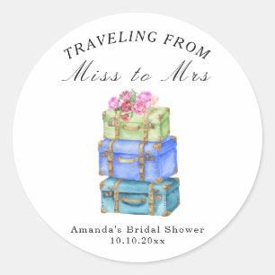 Traveling from Miss to Mrs Vintage Bridal Shower Classic Round Sticker