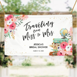 Traveling Miss to Mrs Pink Floral Bridal Shower Banner