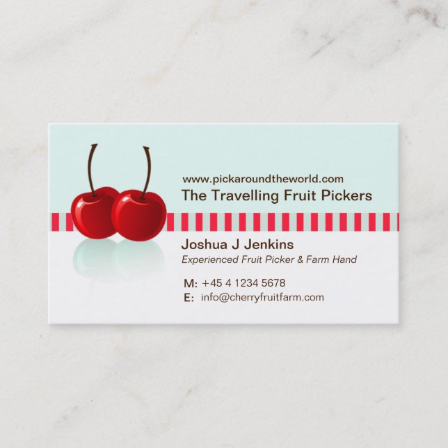 Traveller backpacker fruit picker business card (Front)