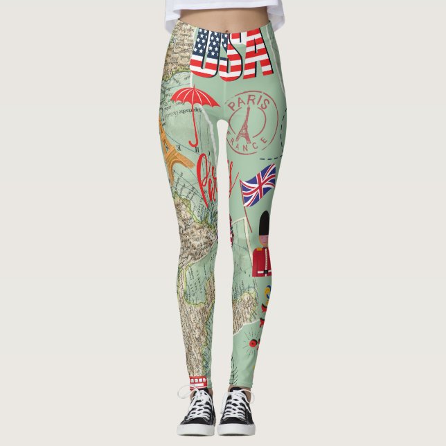 Traveller lover design World maps united states Leggings (Front)