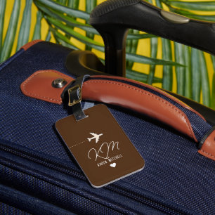 Traveller Name Monogram Aeroplane brown Luggage Tag