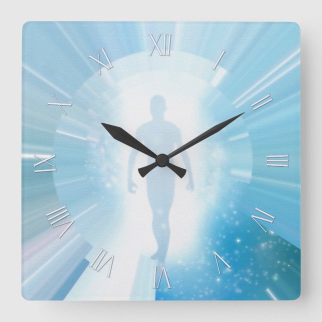 Traveller through space and time square wall clock (Front)