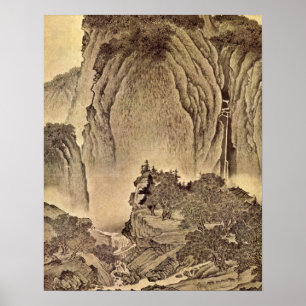 Travellers in the Mountains by Fan Kuan Poster