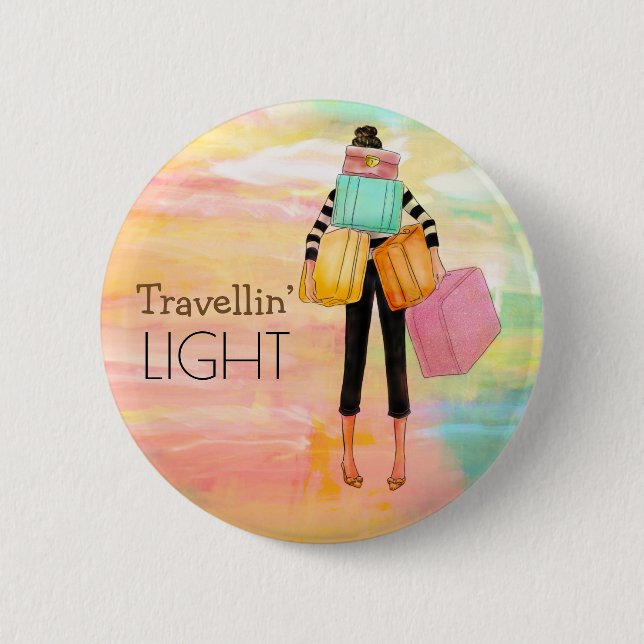 Travellin’ Light Typography Fun Luggage Design 6 Cm Round Badge (Front)