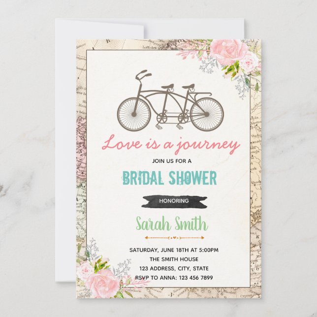 Travelling bike bridal shower invitation (Front)
