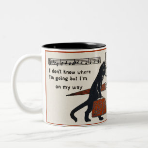 Travelling Black Cat Vintage Postcard Coffee Mug