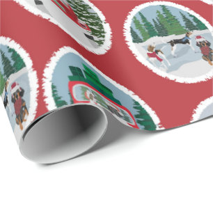 Travelling Coonhounds on Red Wrapping Paper