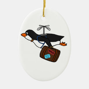 Travelling Flying Helicopter Penguin with Suitcase Ceramic Tree Decoration