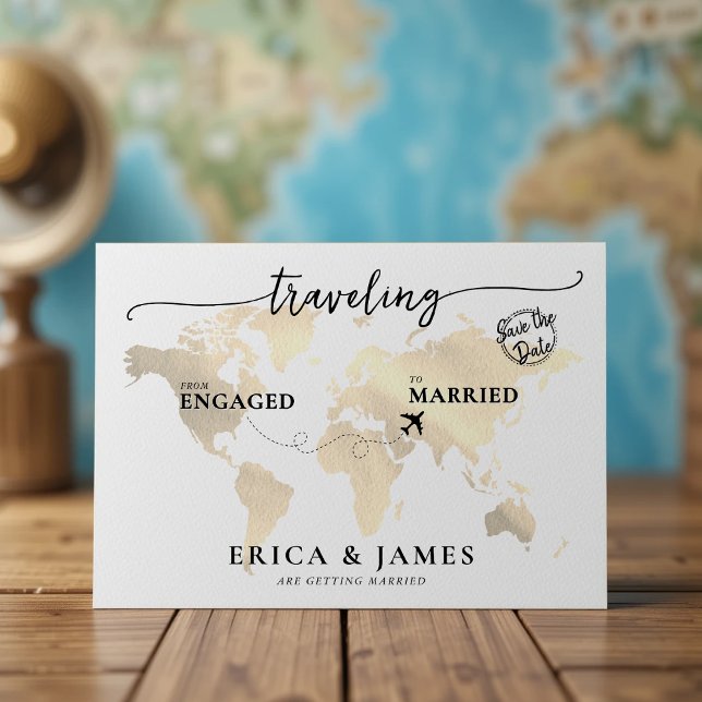 Travelling from Engaged to Married Save the Date Postcard (Traveling from Engaged to Married Save the Date Postcard
)