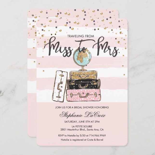 Travelling from Miss to Mrs Bridal Invitation (Front/Back)