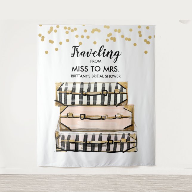 Travelling from Miss to Mrs. Bridal Shower Backdro Tapestry (Front)
