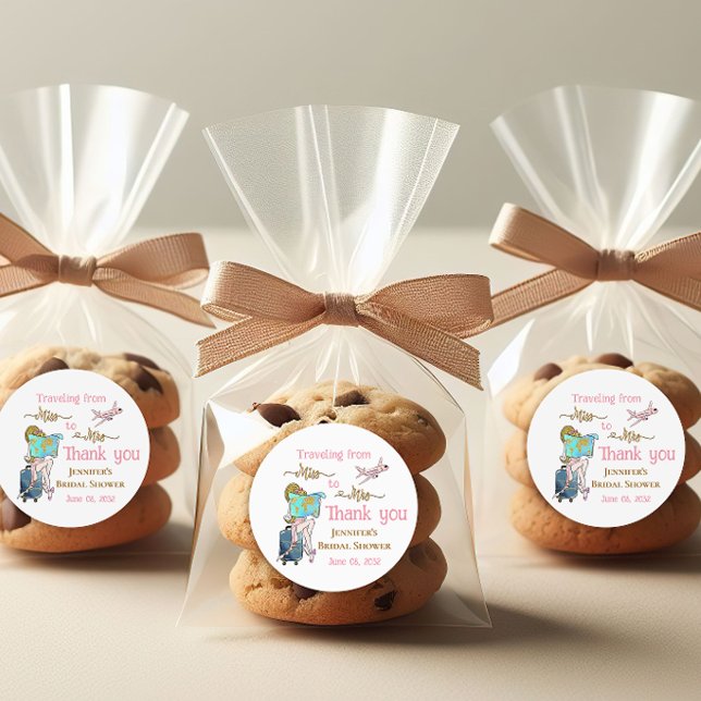 Travelling From Miss to Mrs Bridal Shower Favour Classic Round Sticker (Creator Uploaded)