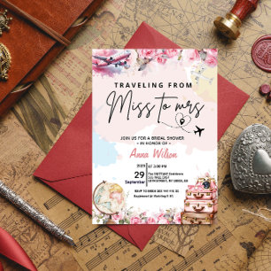 Travelling From Miss to Mrs Bridal Shower Floral  Invitation