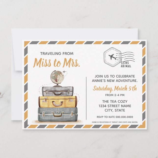 Travelling from Miss to Mrs Bridal Shower Grey Invitation (Front)