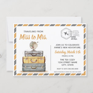 Travelling from Miss to Mrs Bridal Shower Grey Invitation