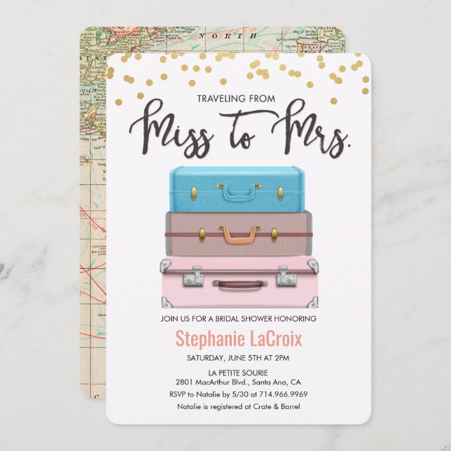 Travelling from Miss to Mrs. Bridal Shower Invitat Invitation (Front/Back)
