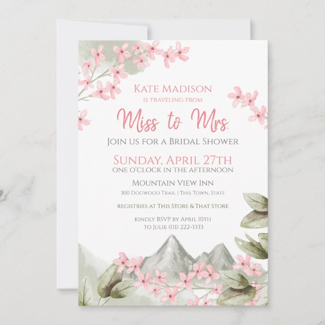 Travelling from Miss to Mrs. Bridal Shower Invitation (Front)