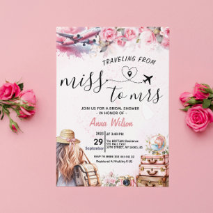 Travelling from Miss to Mrs Bridal Shower  Invitation