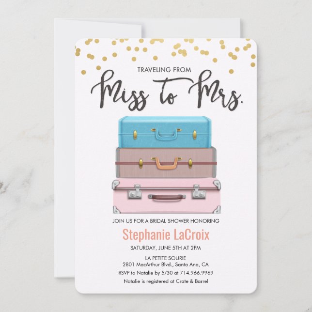 Travelling from Miss to Mrs. Bridal Shower Invitation (Front)