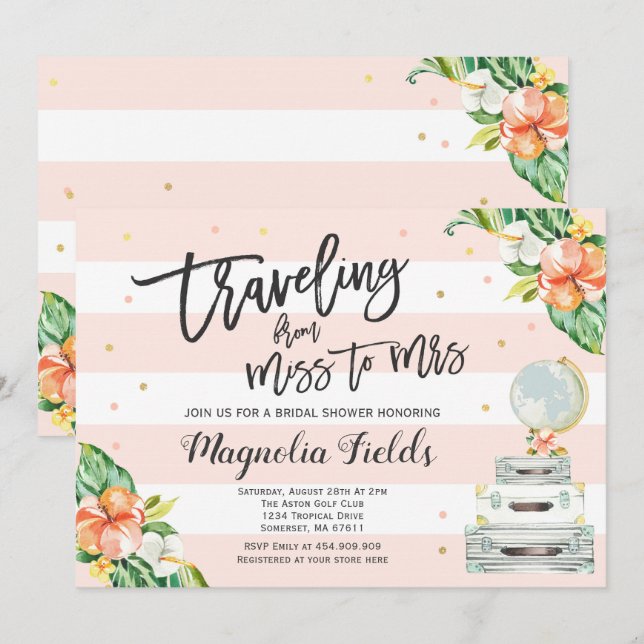 Travelling From Miss To Mrs Bridal Shower Invite (Front/Back)