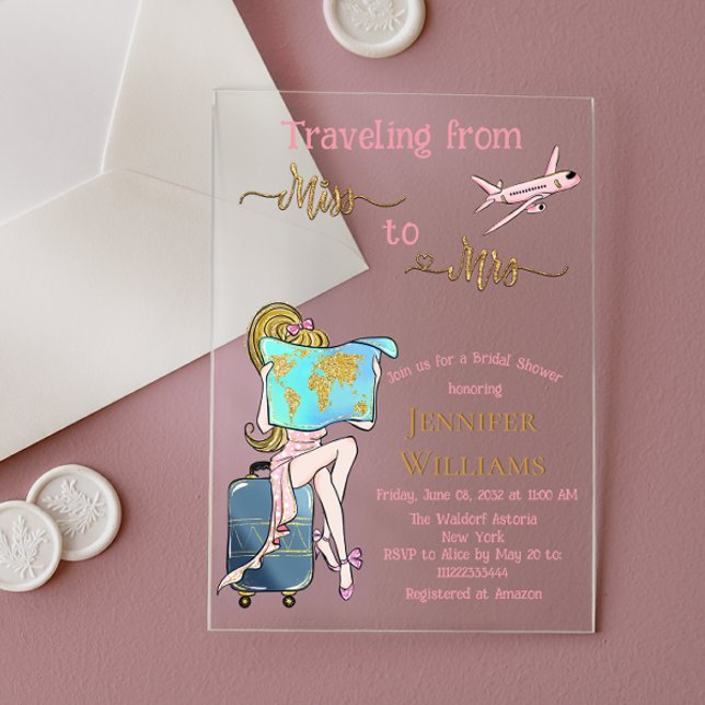Travelling From Miss to Mrs Bridal Shower Journey Acrylic Invitations (Creator Uploaded)