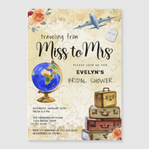 Travelling From Miss to Mrs Bridal Shower Magnetic Invitation