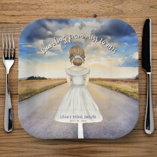 Travelling From Miss to Mrs Bridal Shower Paper Plate