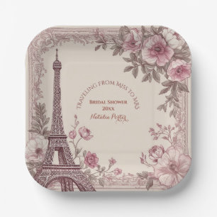 Travelling from Miss to Mrs Bridal Shower Paris  Paper Plate
