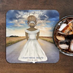 Travelling From Miss to Mrs Bridal Shower Square Paper Coaster