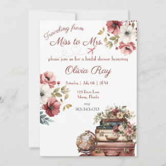 Travelling from Miss to Mrs, Bridal Shower, Travel Invitation