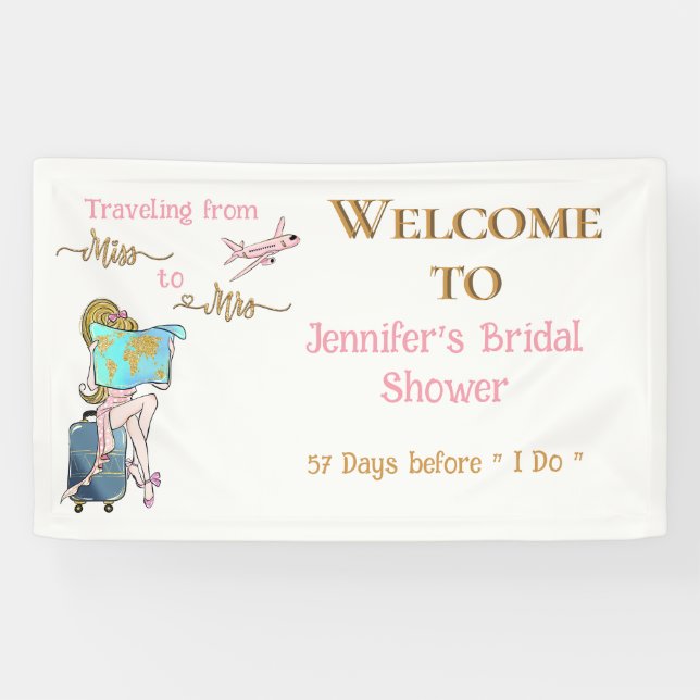 Travelling From Miss to Mrs Bridal Shower Welcome Banner (Horizontal)