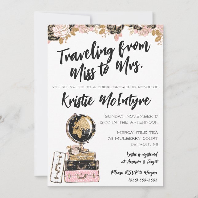 Travelling from Miss to Mrs. Modern Luggage Invitation (Front)